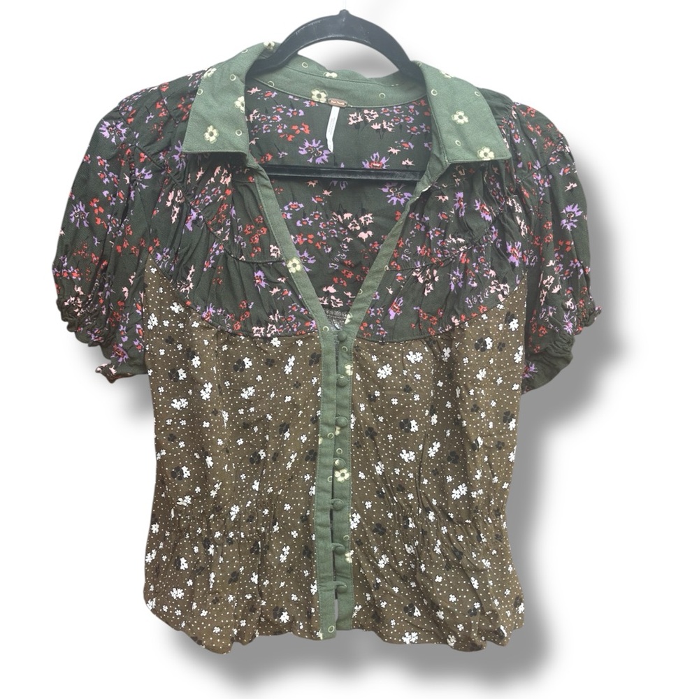 Free People Women’s Bella Green Multi Color Floral  Blouse M